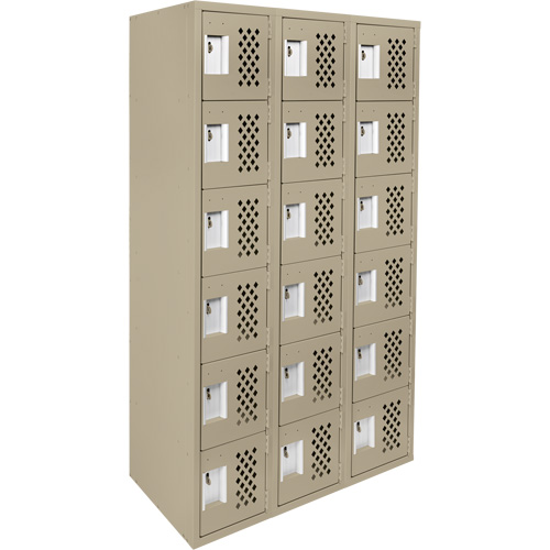 Assembled Lockerettes Clean Line Perforated Economy Lockers, 6 -tier, Bank of 3, 18" x 72" x 12", Steel Action Paper