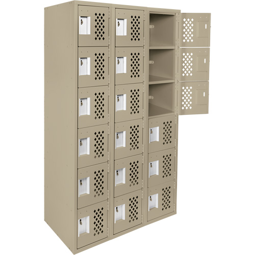 Assembled Lockerettes Clean Line Perforated Economy Lockers, 6 -tier, Bank of 3, 18" x 72" x 12", Steel Action Paper