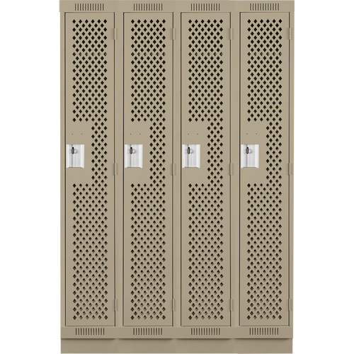 Clean Line Lockers, Bank of 4, 48" x 18" x 76", Steel, Beige, Rivet (Assembled), Perforated Action Paper