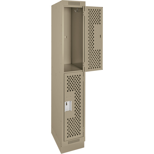 Clean Line Lockers, 2 -tier, 12" x 15" x 76", Steel, Beige, Rivet (Assembled), Perforated Action Paper