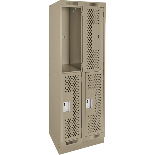 Clean Line Lockers, 2 -tier, Bank of 2, 24" x 15" x 76", Steel, Beige, Rivet (Assembled), Perforated Action Paper
