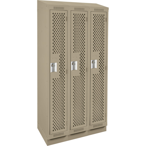 Clean Line Lockers, Bank of 3, 36" x 18" x 82", Steel, Beige, Rivet (Assembled), Perforated Action Paper