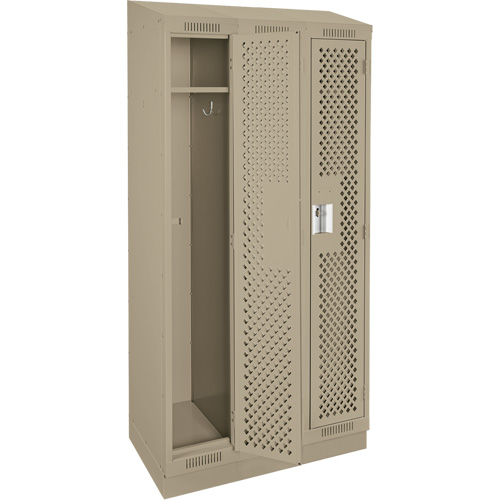 Clean Line Lockers, Bank of 3, 36" x 18" x 82", Steel, Beige, Rivet (Assembled), Perforated Action Paper