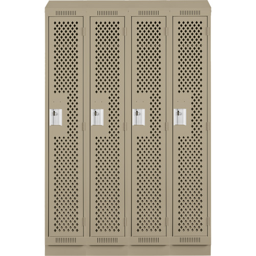 Clean Line Lockers, Bank of 4, 48" x 18" x 82", Steel, Beige, Rivet (Assembled), Perforated Action Paper