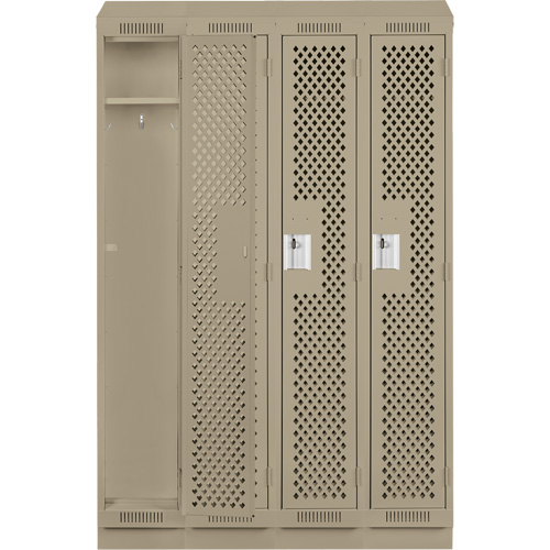 Clean Line Lockers, Bank of 4, 48" x 18" x 82", Steel, Beige, Rivet (Assembled), Perforated Action Paper
