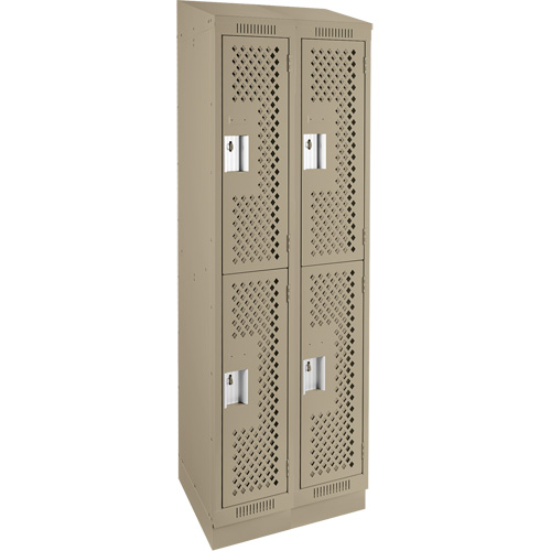 Clean Line Lockers, 2 -tier, Bank of 2, 24" x 15" x 82", Steel, Beige, Rivet (Assembled), Perforated Action Paper