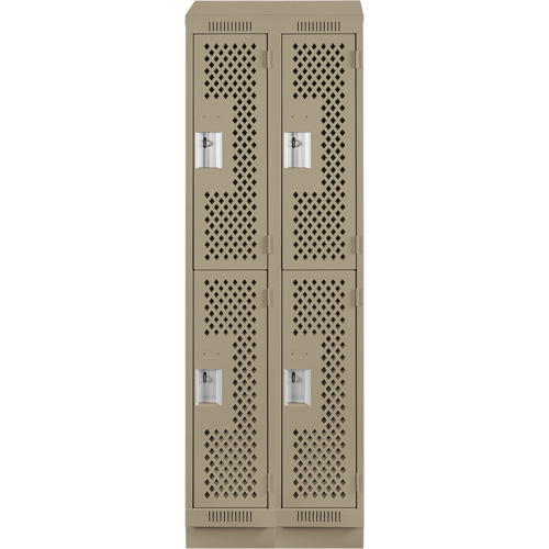 Clean Line Lockers, 2 -tier, Bank of 2, 24" x 15" x 82", Steel, Beige, Rivet (Assembled), Perforated Action Paper