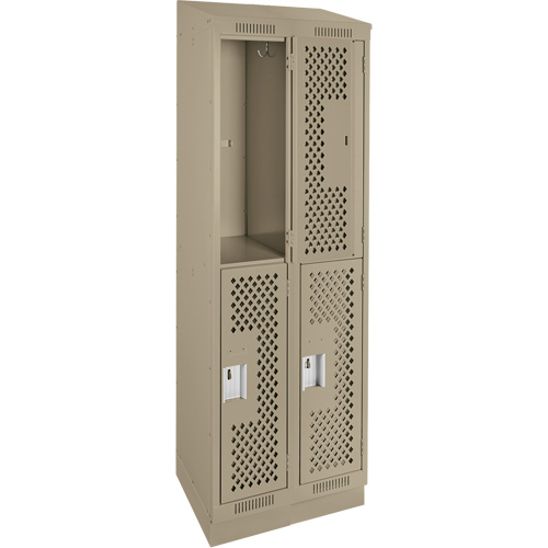 Clean Line Lockers, 2 -tier, Bank of 2, 24" x 15" x 82", Steel, Beige, Rivet (Assembled), Perforated Action Paper
