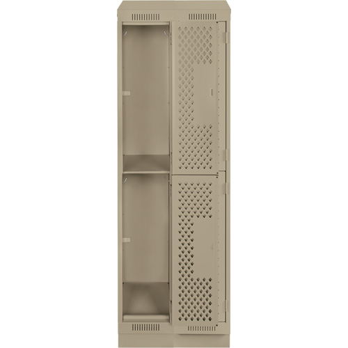 Clean Line Lockers, 2 -tier, Bank of 2, 24" x 15" x 82", Steel, Beige, Rivet (Assembled), Perforated Action Paper