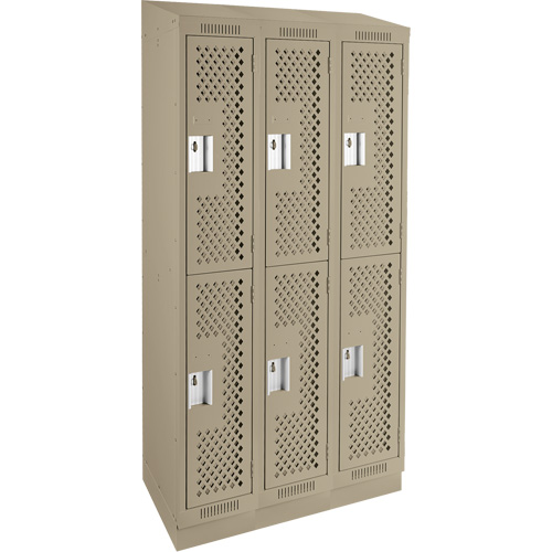 Clean Line Lockers, 2 -tier, Bank of 3, 36" x 15" x 82", Steel, Beige, Rivet (Assembled), Perforated Action Paper