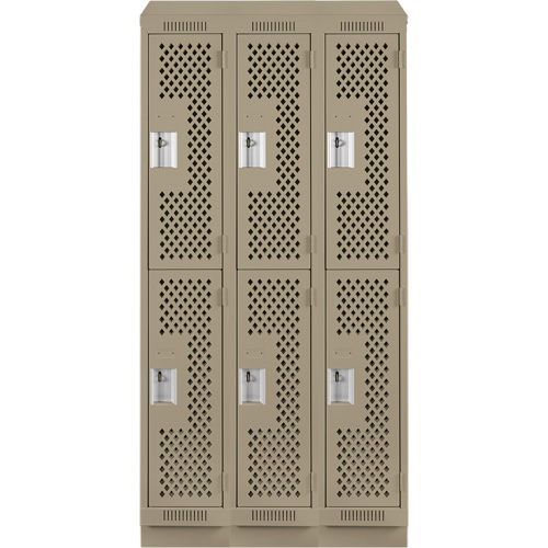 Clean Line Lockers, 2 -tier, Bank of 3, 36" x 15" x 82", Steel, Beige, Rivet (Assembled), Perforated Action Paper