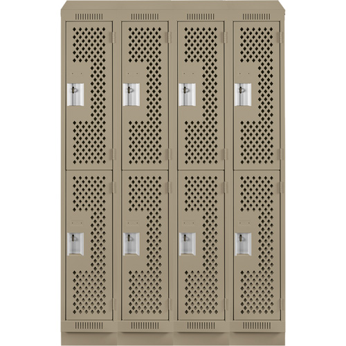 Clean Line Lockers, 2 -tier, Bank of 4, 48" x 15" x 82", Steel, Beige, Rivet (Assembled), Perforated Action Paper