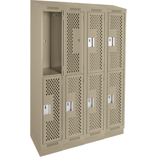 Clean Line Lockers, 2 -tier, Bank of 4, 48" x 15" x 82", Steel, Beige, Rivet (Assembled), Perforated Action Paper