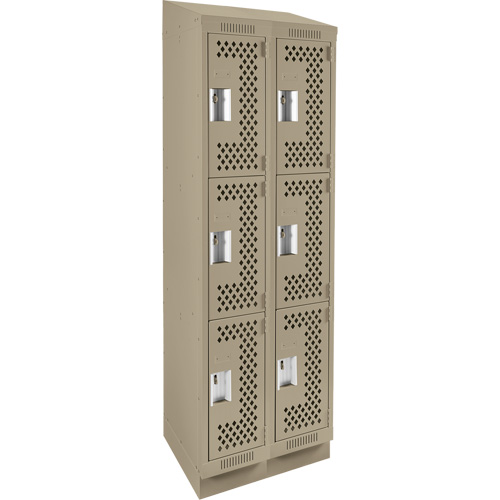 Casiers Clean Line, 3 niveaux, Bloc de 2, 24" x 18" x 82", Acier, Beige, Rivet (assembl&eacute;), Perfor&eacute; Action Paper