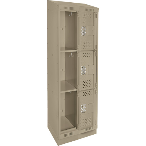 Casiers Clean Line, 3 niveaux, Bloc de 2, 24" x 18" x 82", Acier, Beige, Rivet (assembl&eacute;), Perfor&eacute; Action Paper