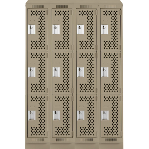 Clean Line Lockers, 3 -tier, Bank of 4, 48" x 18" x 82", Steel, Beige, Rivet (Assembled), Perforated Action Paper