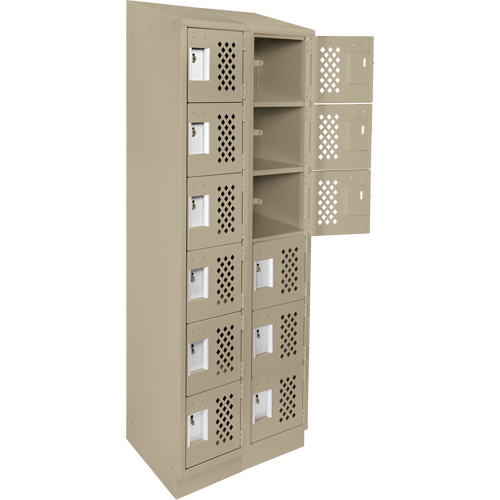 Assembled Lockerettes Clean Line Perforated Economy Lockers, 6 -tier, Bank of 2, 18" x 72" x 12", Steel Action Paper
