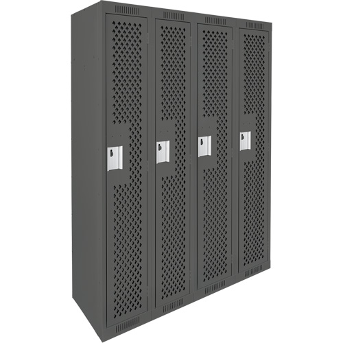 Clean Line Lockers, Bank of 4, 48" x 15" x 72", Steel, Charcoal, Rivet (Assembled), Perforated Action Paper