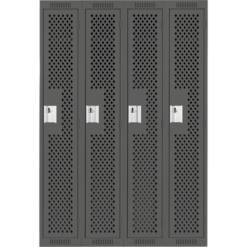 Clean Line Lockers, Bank of 4, 48" x 15" x 72", Steel, Charcoal, Rivet (Assembled), Perforated Action Paper