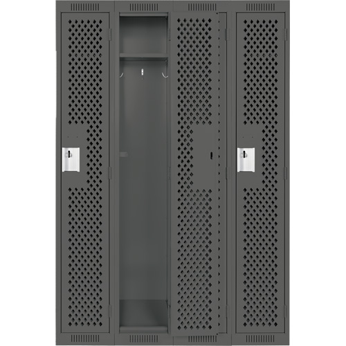 Clean Line Lockers, Bank of 4, 48" x 15" x 72", Steel, Charcoal, Rivet (Assembled), Perforated Action Paper