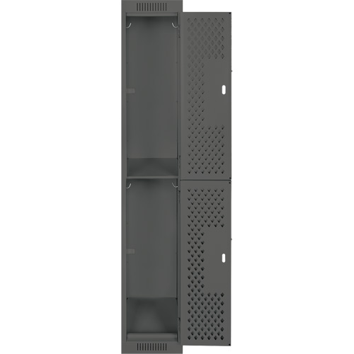 Clean Line Lockers, 2 -tier, 12" x 12" x 72", Steel, Charcoal, Rivet (Assembled), Perforated Action Paper