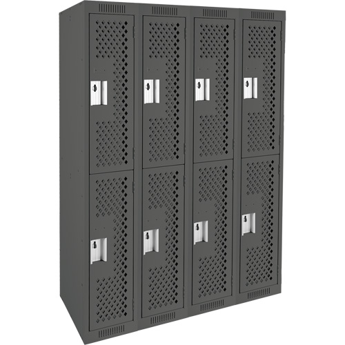 Casiers Clean Line, 2 niveaux, Bloc de 4, 48" x 15" x 72", Acier, Charbon, Rivet (assembl&eacute;), Perfor&eacute; Action Paper