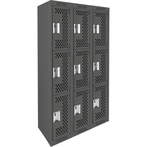 Casiers Clean Line, 3 niveaux, Bloc de 3, 36" x 12" x 72", Acier, Charbon, Rivet (assembl&eacute;), Perfor&eacute; Action Paper