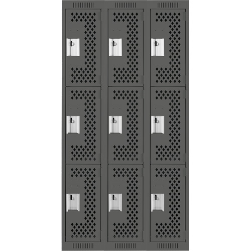 Casiers Clean Line, 3 niveaux, Bloc de 3, 36" x 12" x 72", Acier, Charbon, Rivet (assembl&eacute;), Perfor&eacute; Action Paper