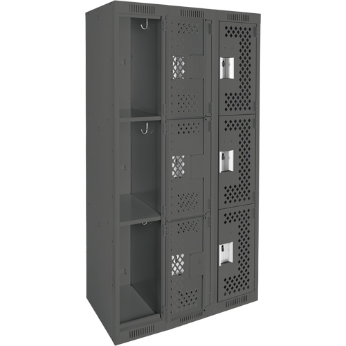 Casiers Clean Line, 3 niveaux, Bloc de 3, 36" x 12" x 72", Acier, Charbon, Rivet (assembl&eacute;), Perfor&eacute; Action Paper