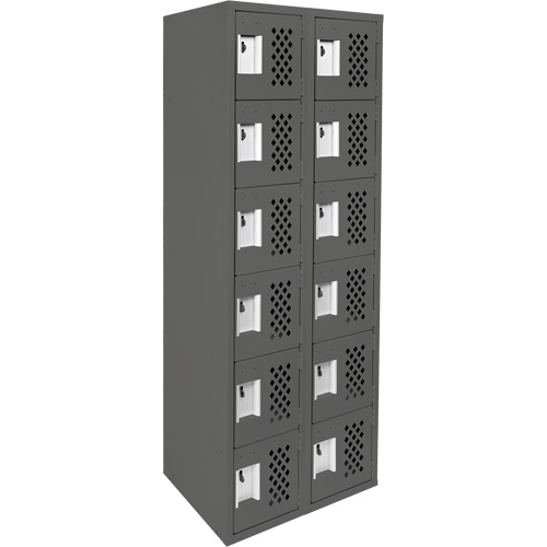 Assembled Lockerettes Clean Line Perforated Economy Lockers, 6 -tier, Bank of 2, 18" x 72" x 12", Steel Action Paper