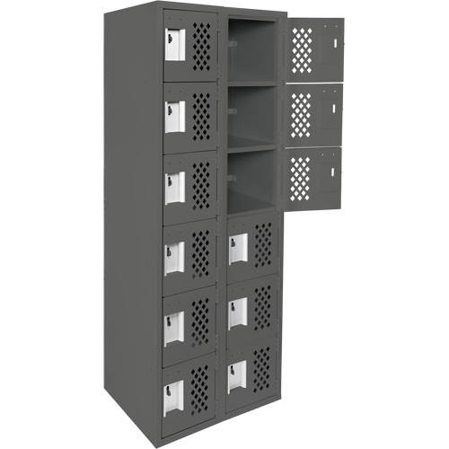 Assembled Lockerettes Clean Line Perforated Economy Lockers, 6 -tier, Bank of 2, 18" x 72" x 12", Steel Action Paper