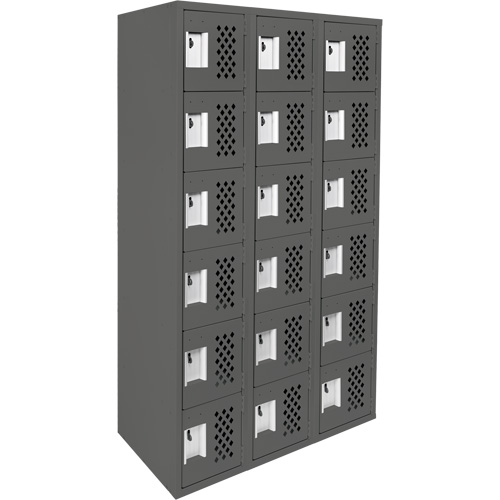 Assembled Lockerettes Clean Line Perforated Economy Lockers, 6 -tier, Bank of 3, 18" x 72" x 12", Steel Action Paper