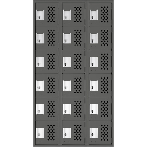 Assembled Lockerettes Clean Line Perforated Economy Lockers, 6 -tier, Bank of 3, 18" x 72" x 12", Steel Action Paper