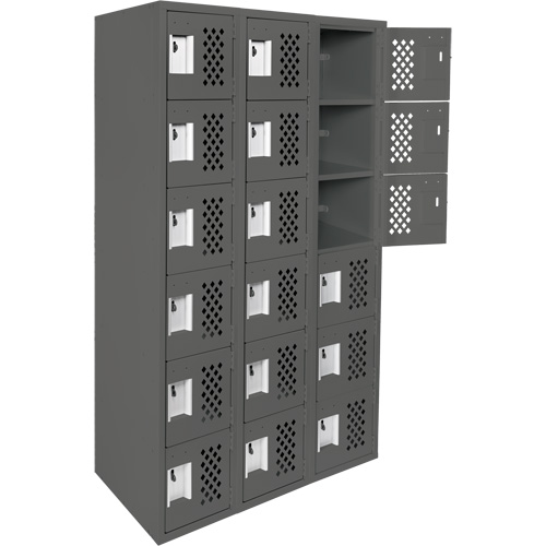Assembled Lockerettes Clean Line Perforated Economy Lockers, 6 -tier, Bank of 3, 18" x 72" x 12", Steel Action Paper