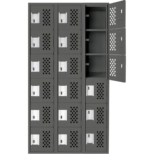 Assembled Lockerettes Clean Line Perforated Economy Lockers, 6 -tier, Bank of 3, 18" x 72" x 12", Steel Action Paper
