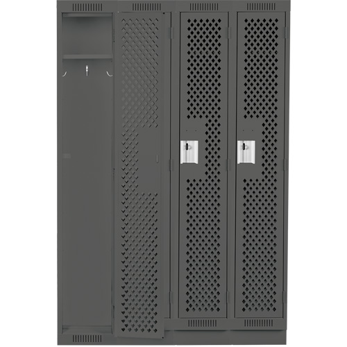 Clean Line Lockers, Bank of 4, 48" x 18" x 76", Steel, Charcoal, Rivet (Assembled), Perforated Action Paper