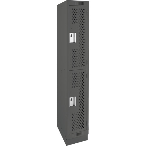 Clean Line Lockers, 2 -tier, 12" x 15" x 76", Steel, Charcoal, Rivet (Assembled), Perforated Action Paper