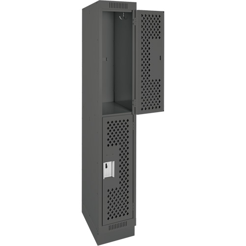 Clean Line Lockers, 2 -tier, 12" x 15" x 76", Steel, Charcoal, Rivet (Assembled), Perforated Action Paper
