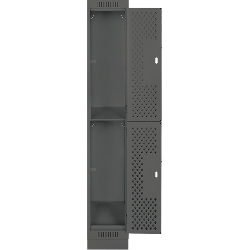 Clean Line Lockers, 2 -tier, 12" x 15" x 76", Steel, Charcoal, Rivet (Assembled), Perforated Action Paper