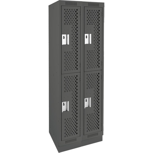 Clean Line Lockers, 2 -tier, Bank of 2, 24" x 15" x 76", Steel, Charcoal, Rivet (Assembled), Perforated Action Paper