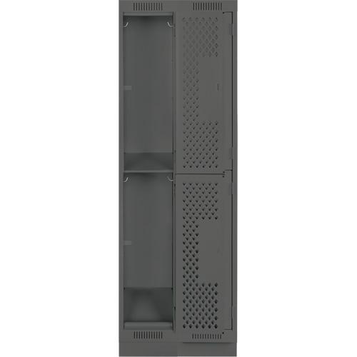 Clean Line Lockers, 2 -tier, Bank of 2, 24" x 15" x 76", Steel, Charcoal, Rivet (Assembled), Perforated Action Paper