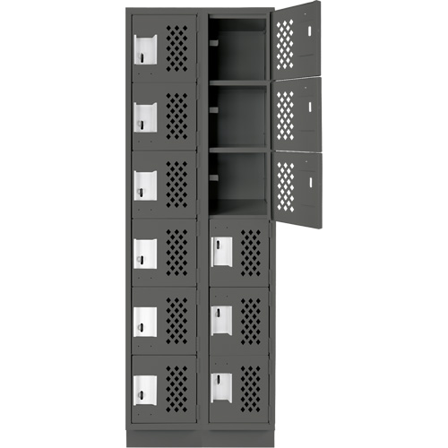 Clean-Line Perforated Lockerette, 6 -tier, Bank of 2, 15" x 72" x 12", Steel Action Paper