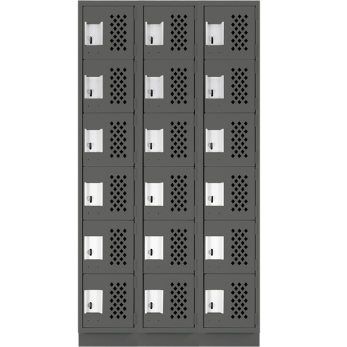 Clean-Line Perforated Lockerette, 6 -tier, Bank of 3, 15" x 72" x 12", Steel Action Paper