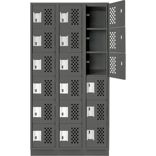 Clean-Line Perforated Lockerette, 6 -tier, Bank of 3, 15" x 72" x 12", Steel Action Paper
