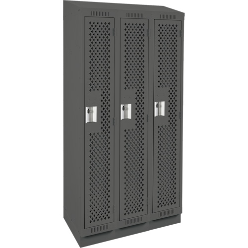 Clean Line Lockers, Bank of 3, 36" x 18" x 82", Steel, Charcoal, Rivet (Assembled), Perforated Action Paper