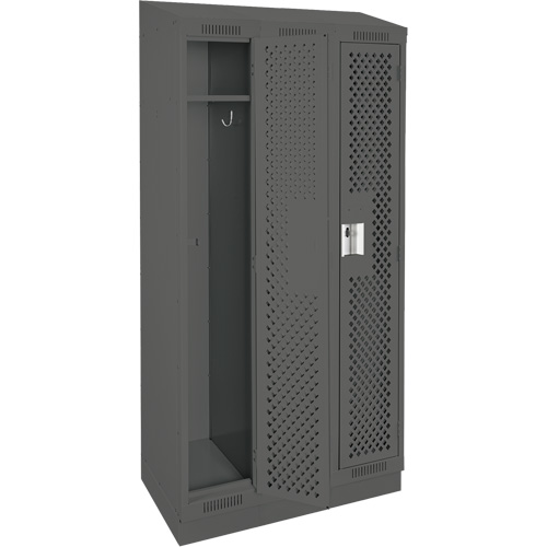 Clean Line Lockers, Bank of 3, 36" x 18" x 82", Steel, Charcoal, Rivet (Assembled), Perforated Action Paper