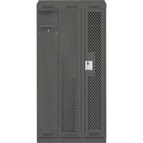 Clean Line Lockers, Bank of 3, 36" x 18" x 82", Steel, Charcoal, Rivet (Assembled), Perforated Action Paper