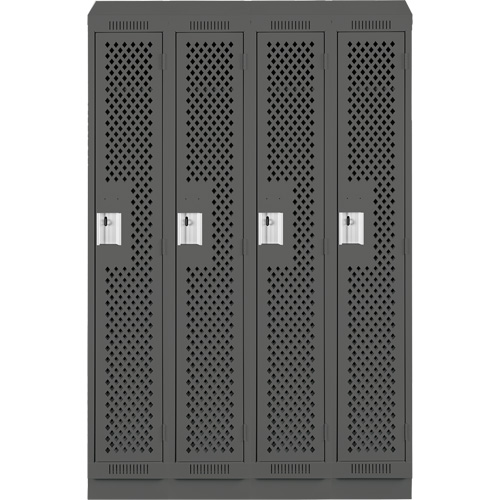 Clean Line Lockers, Bank of 4, 48" x 18" x 82", Steel, Charcoal, Rivet (Assembled), Perforated Action Paper