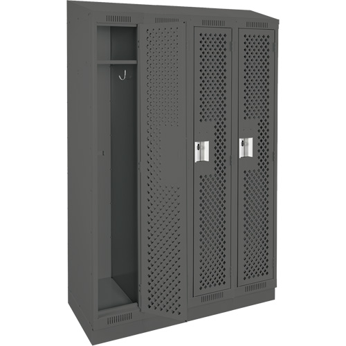 Clean Line Lockers, Bank of 4, 48" x 18" x 82", Steel, Charcoal, Rivet (Assembled), Perforated Action Paper