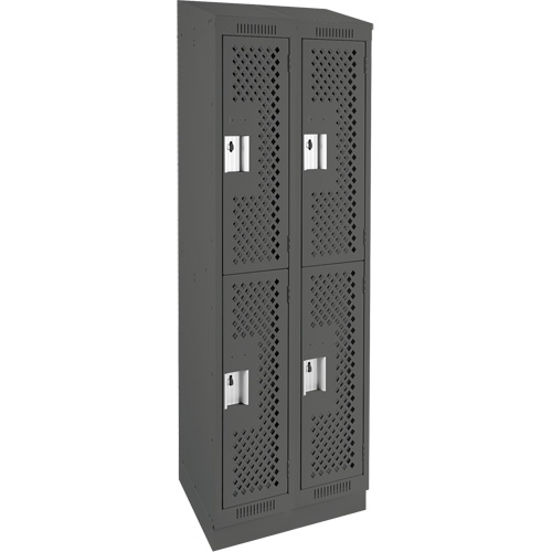 Clean Line Lockers, 2 -tier, Bank of 2, 24" x 15" x 82", Steel, Charcoal, Rivet (Assembled), Perforated Action Paper
